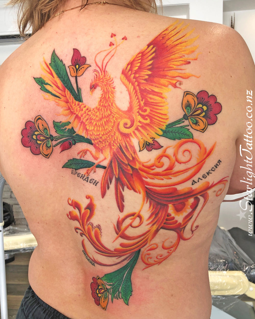 Fire bird tattoo