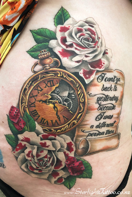 Clock and roses