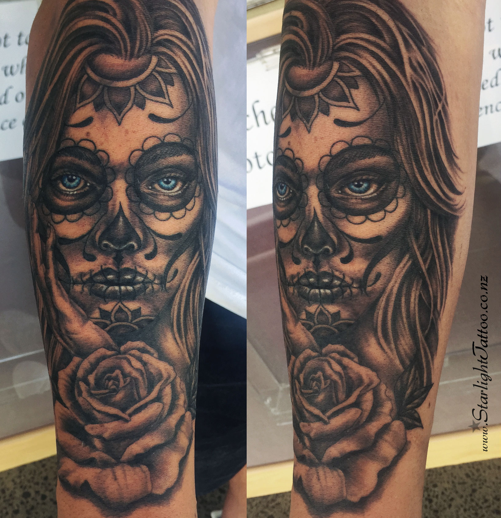 Custom sugar skull tattoo