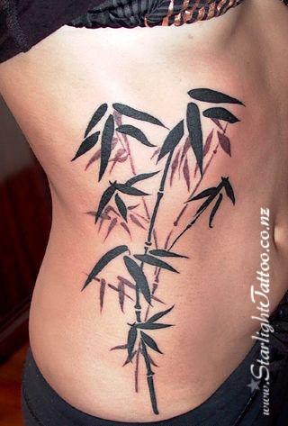 Black and grey bamboo tattoo - minimalist nature design