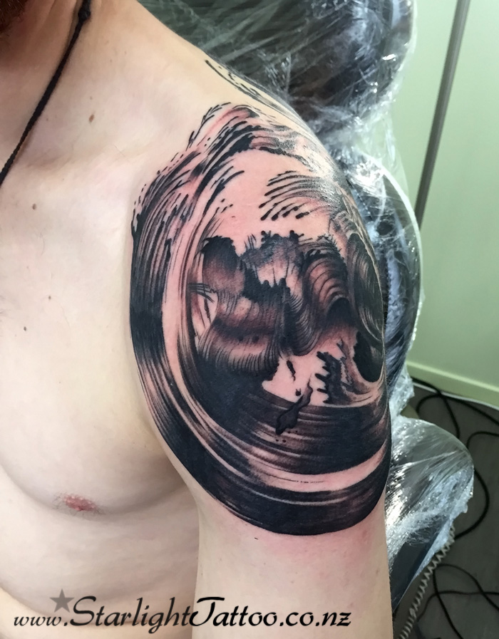 Brushstroke tattoo - blackwork design with flow