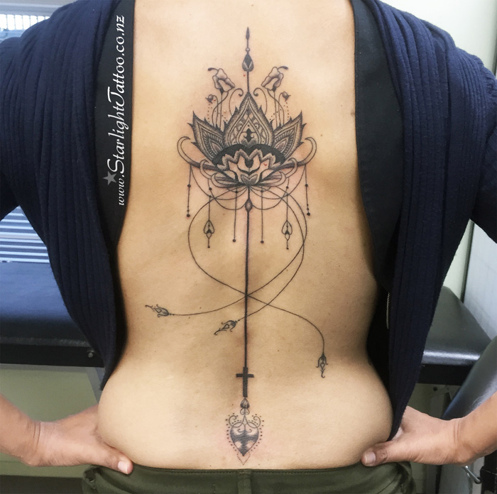 Mehndi tattoo in black and grey - henna-inspired detail