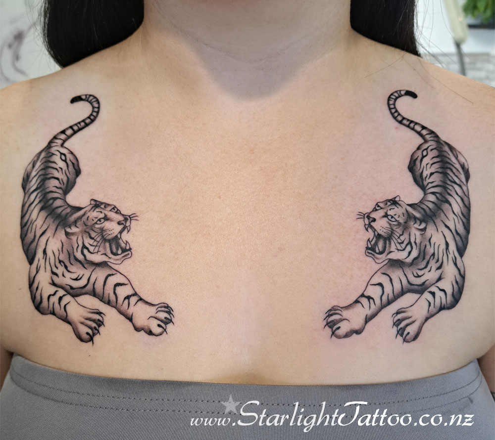 Tiger chest tattoo - animal old-school design