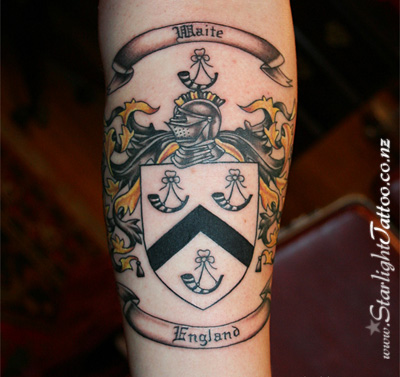 Artistic rendering of family crest - detailed colour ink work