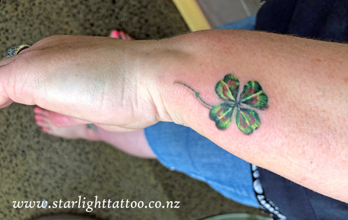 Lucky four-leaf clover in natural greens - Colour tattoo Auckland