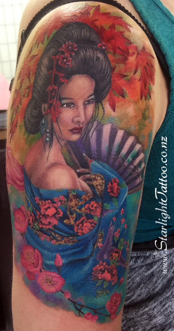 Realistic ink showing geisha tattoo
