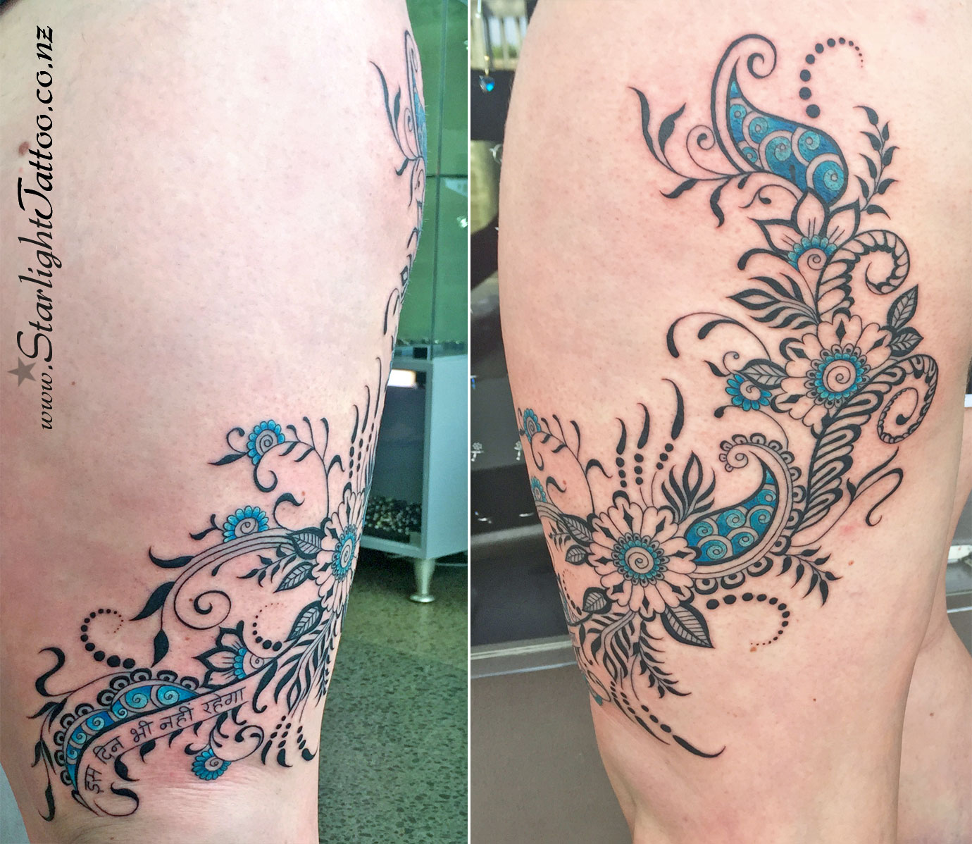 Artistic rendering of henna inspired floral tattoo - unique tattoo composition