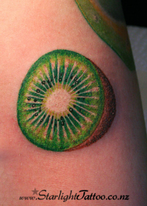 Realistic ink showing kiwi fruit - detailed colour ink work