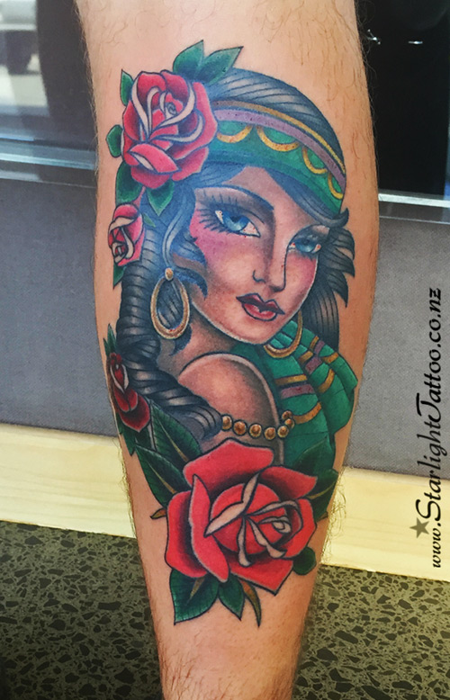 Old-school style tattoo in high-saturation tones - traditional flash Auckland