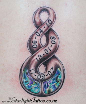 Paua shell inspired tattoo in ocean blues and greens - native NZ ink