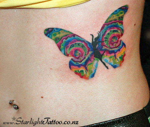 A lively composition showing psychedelic butterfly - unique tattoo composition
