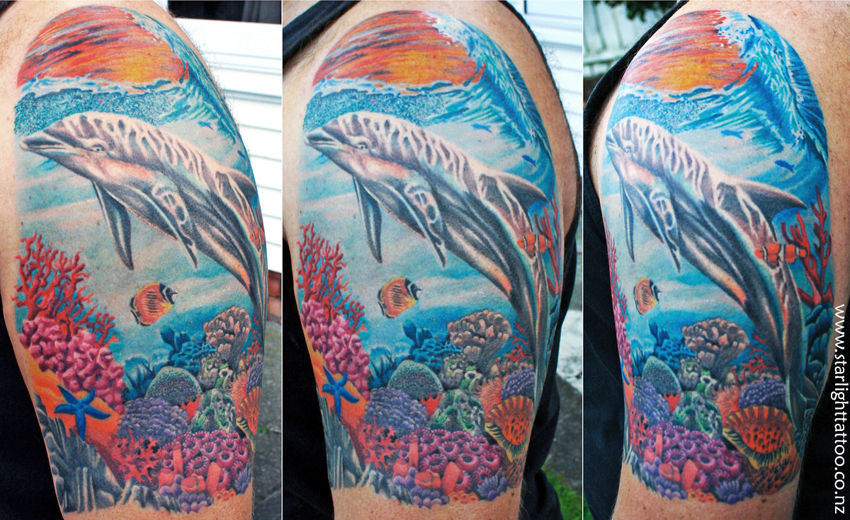 Artistic rendering of underwater - colour tattoos Auckland