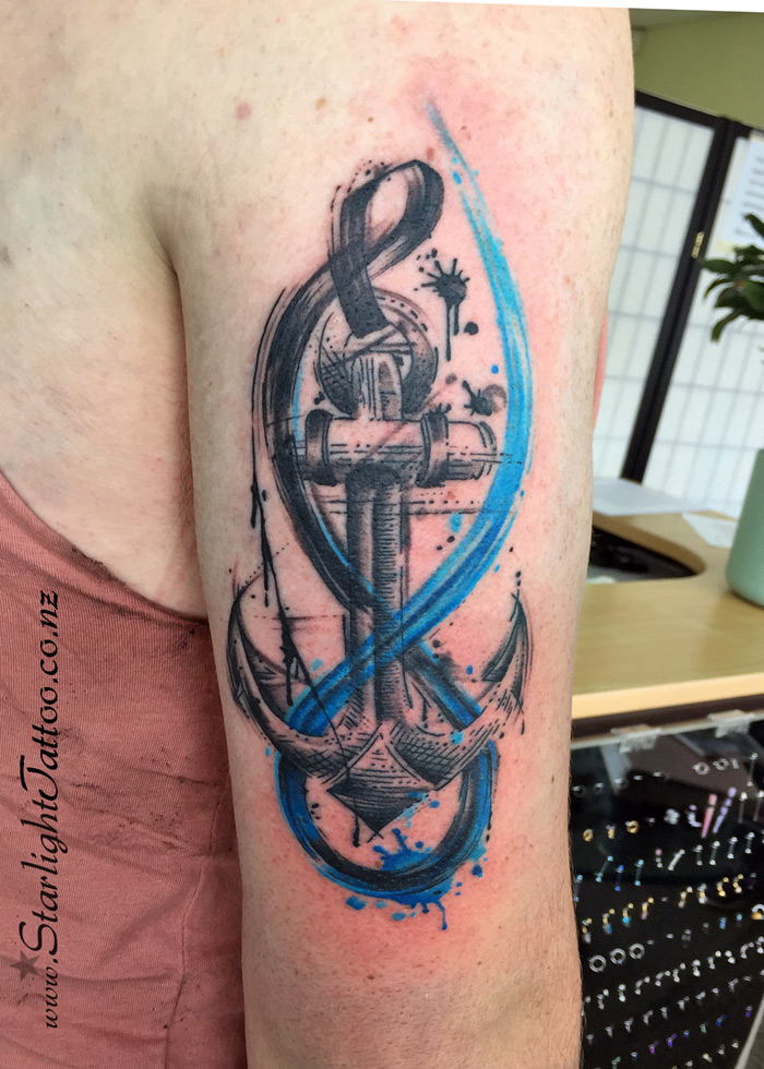 Watercolor abstract anchor - unique tattoo composition