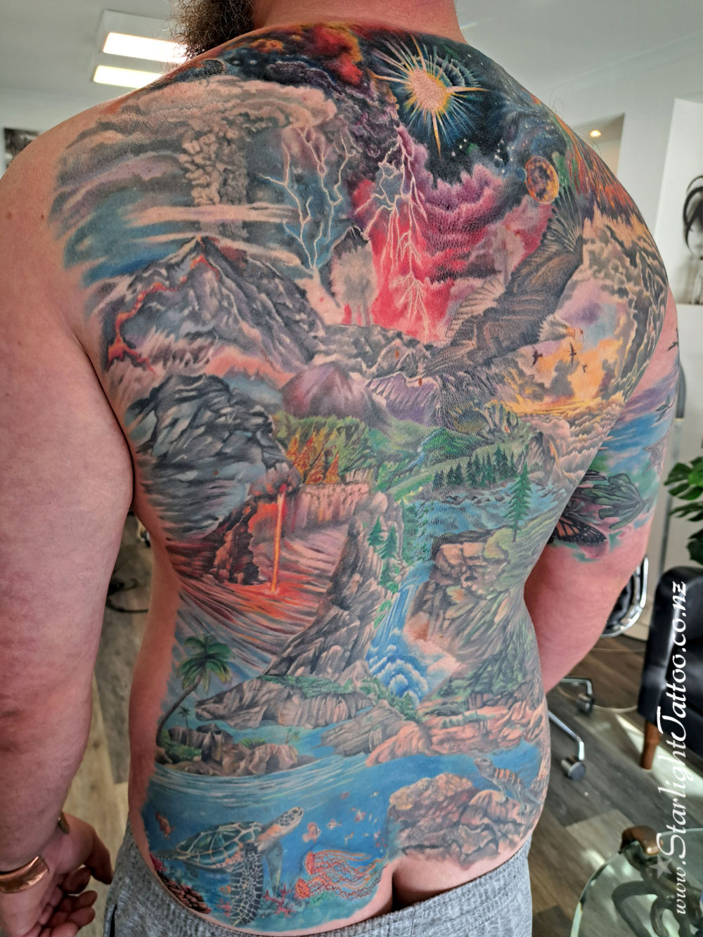 Full back tattoo in rich colour
