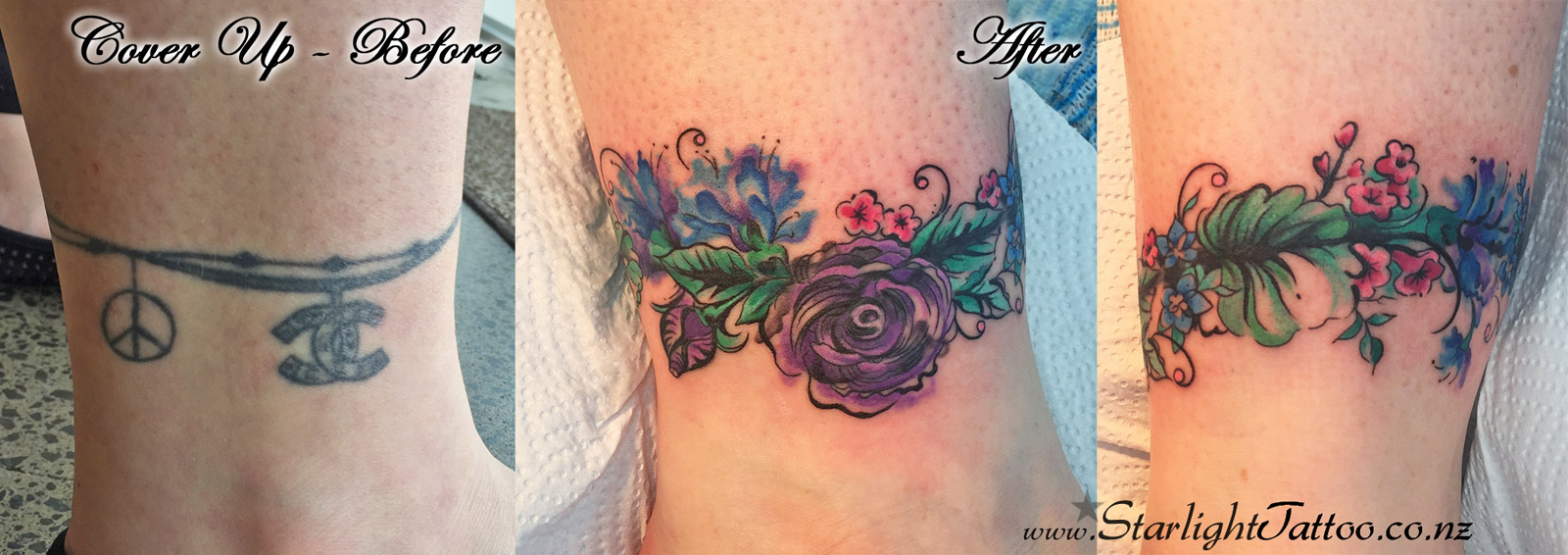 Ankle band tattoo refreshed with symbolic geometric shapes