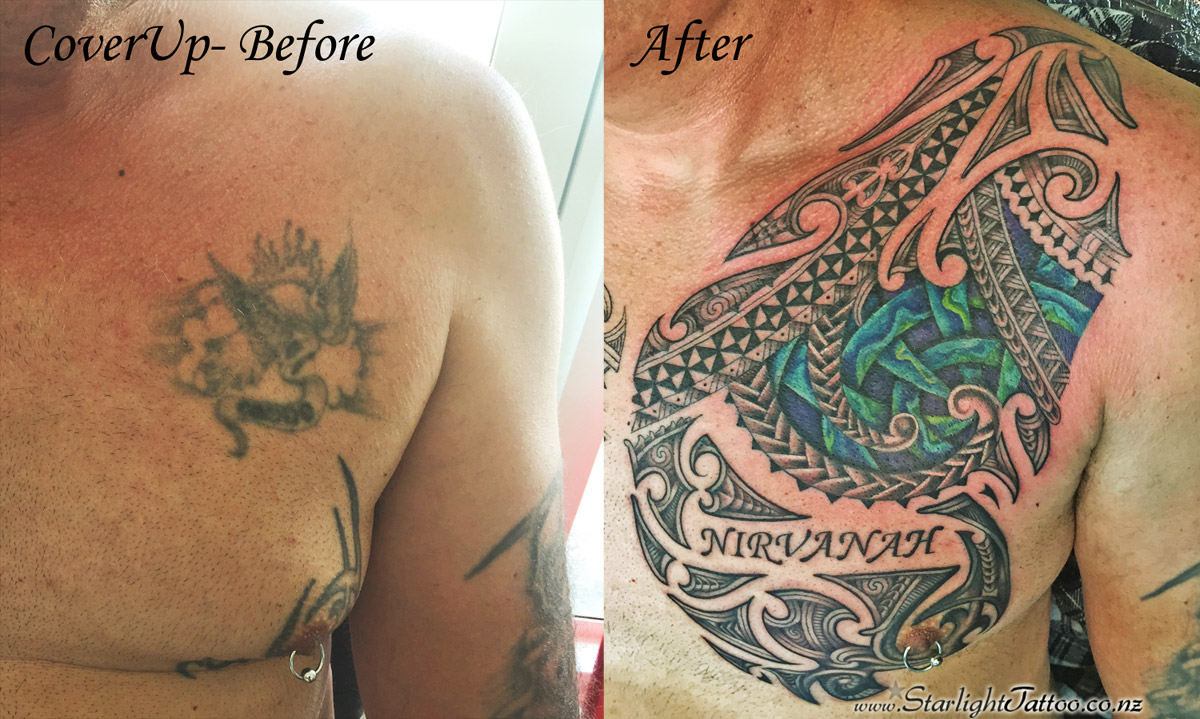 Chest cover up tattoo