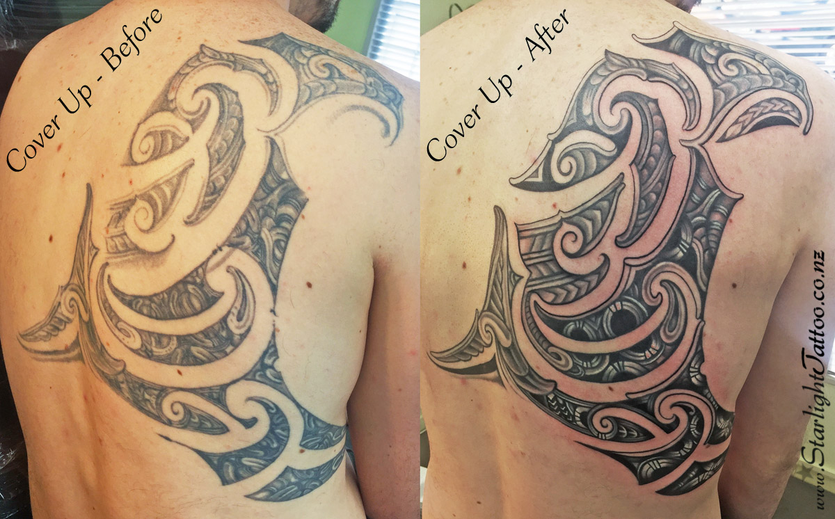 Back tattoo transformed into new art