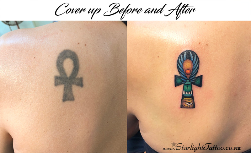 Egyptian ankh cover up tattoos in auckland