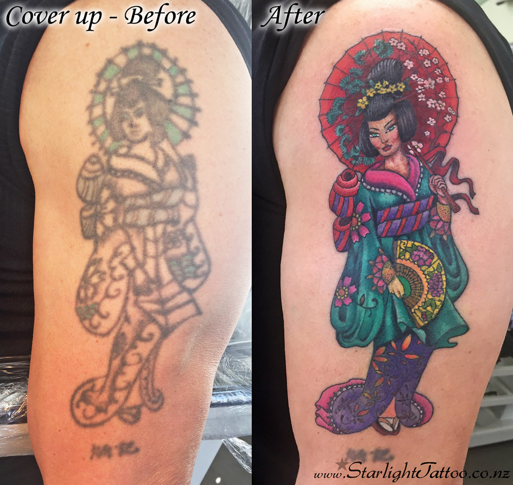 Geisha cover up tattoo Auckland