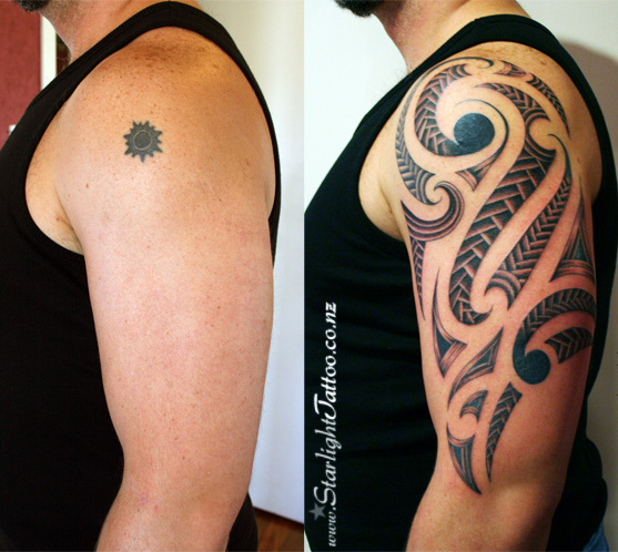 Maori patterns carved in bold ink