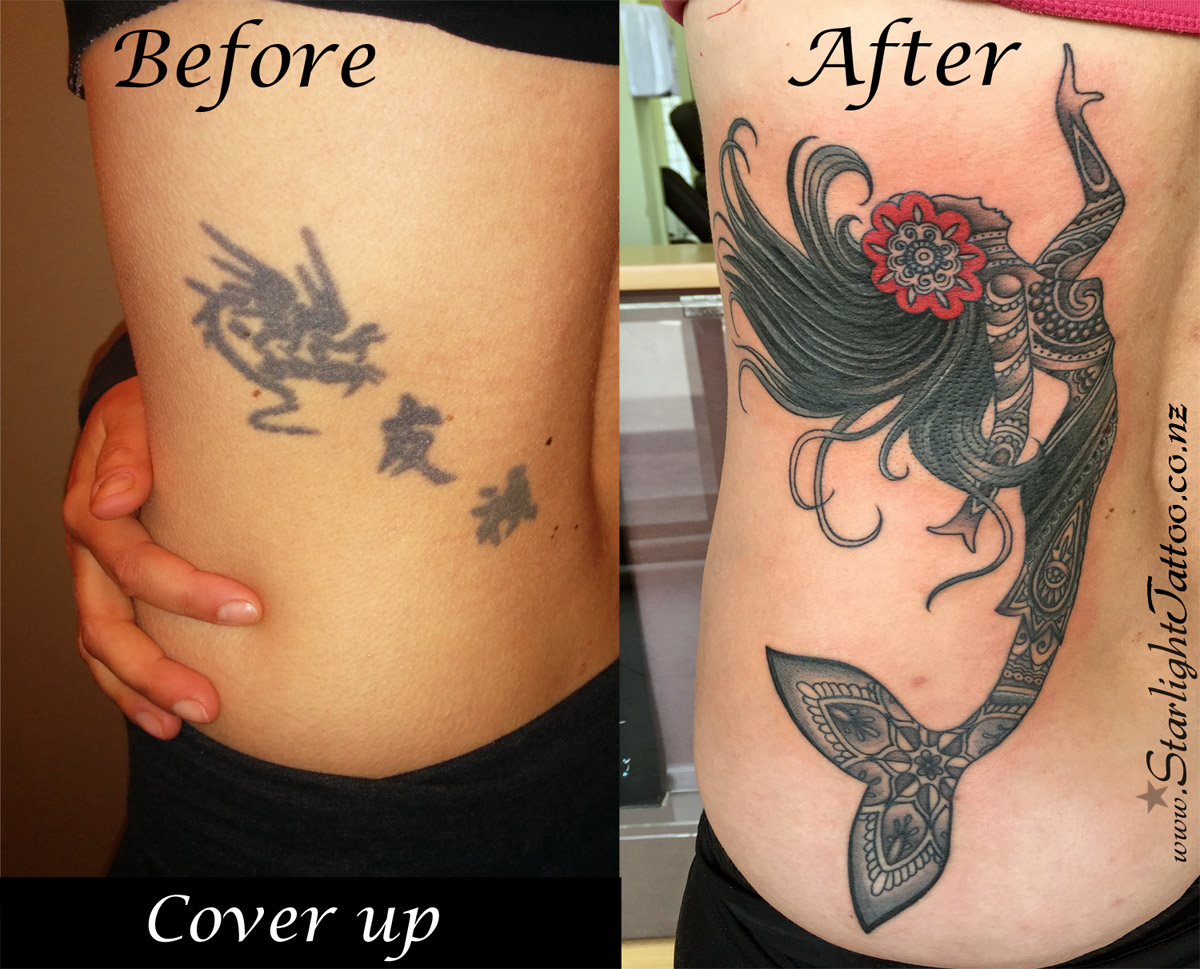 Mermaid tattoo cover-up reimagined