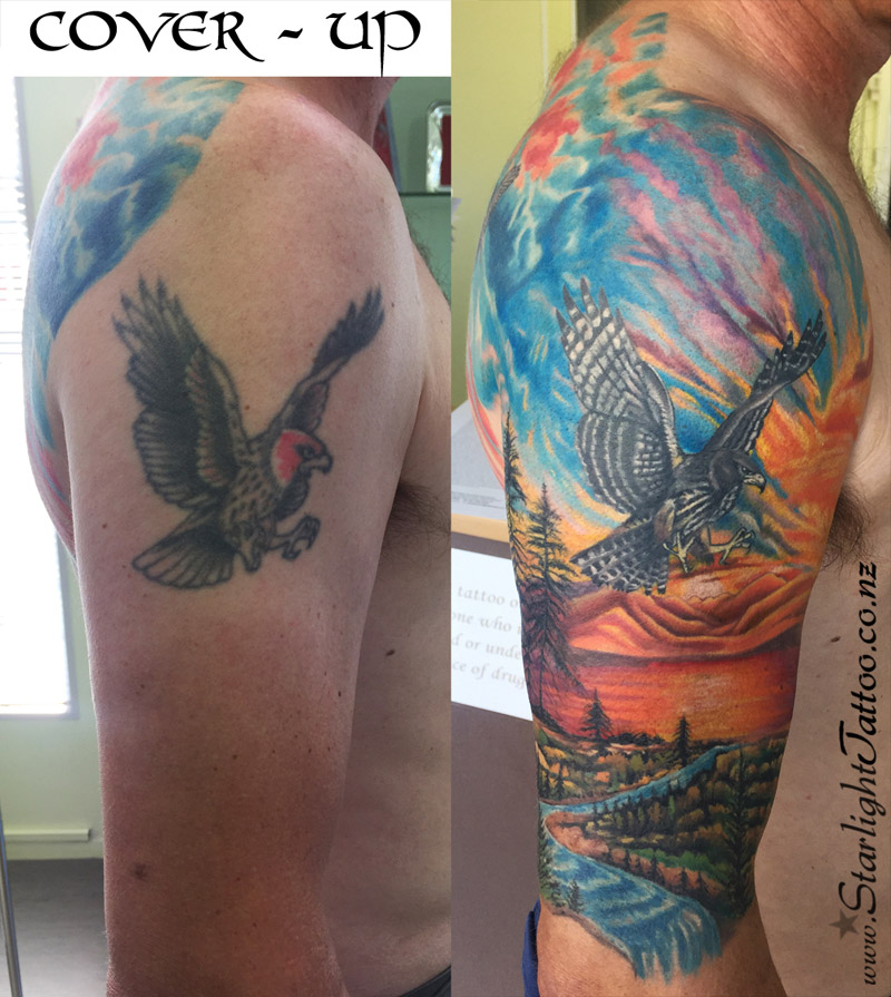 Full sleeve tattoo transformation with layered detail