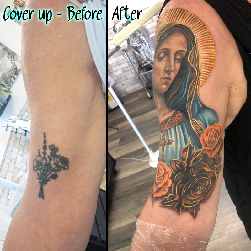 Virgin Mary cover up tattoos Auckland