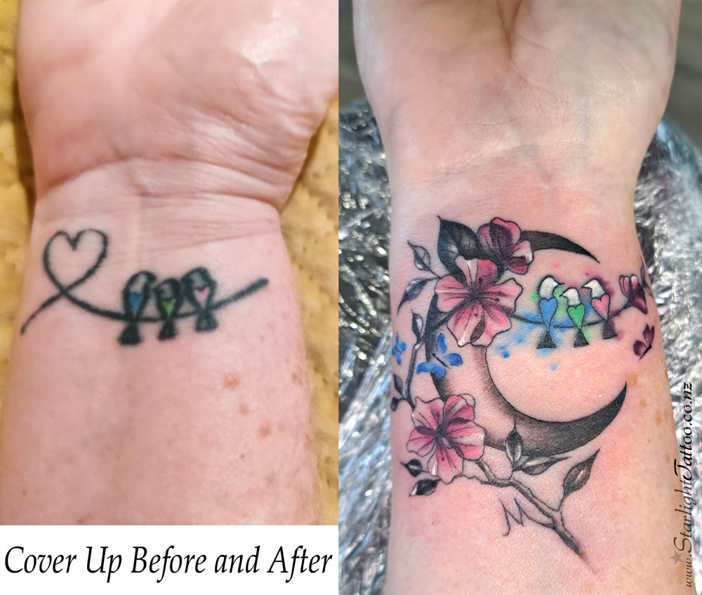 Wrist tattoo cover-up with delicate design