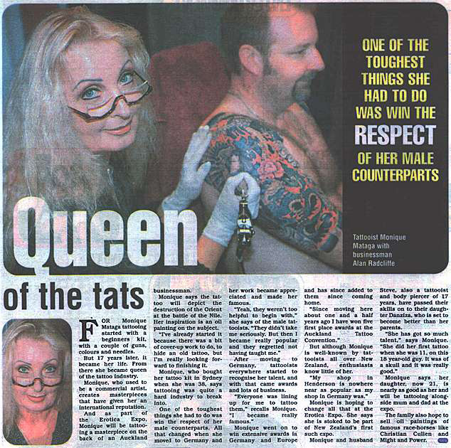 New Zealand newspaper article featuring Monique, Queen of the Tats